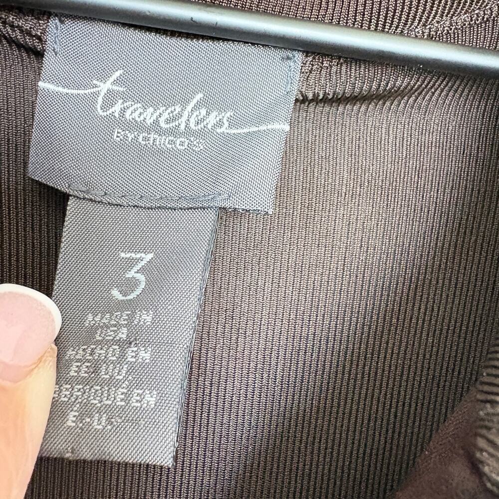 Chico’s Travelers Sequin Jacket Brown Animal Print Zip Up Size 3 (XL/16-18) - Picture 5 of 7